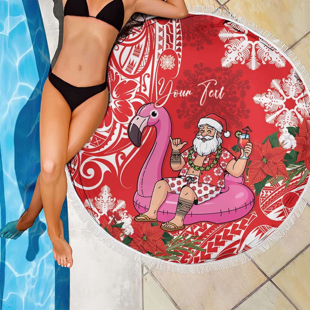 Personalized Hawaii Christmas Beach Blanket Mele Kalikimaka Chilling Shaka Santa Flamingo LT14 - Polynesian Pride