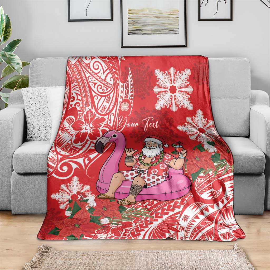 Personalized Hawaii Christmas Blanket Mele Kalikimaka Chilling Shaka Santa Flamingo LT14 - Polynesian Pride