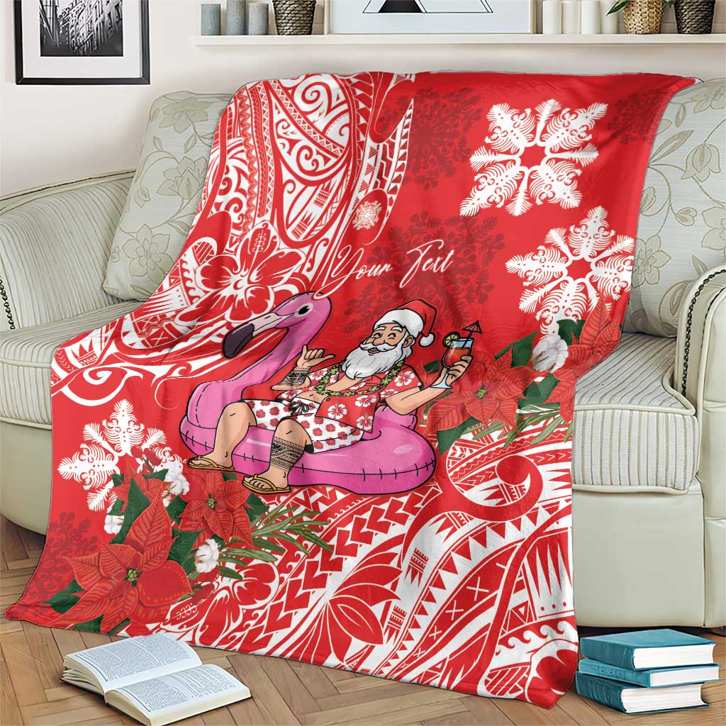 Personalized Hawaii Christmas Blanket Mele Kalikimaka Chilling Shaka Santa Flamingo LT14 - Polynesian Pride