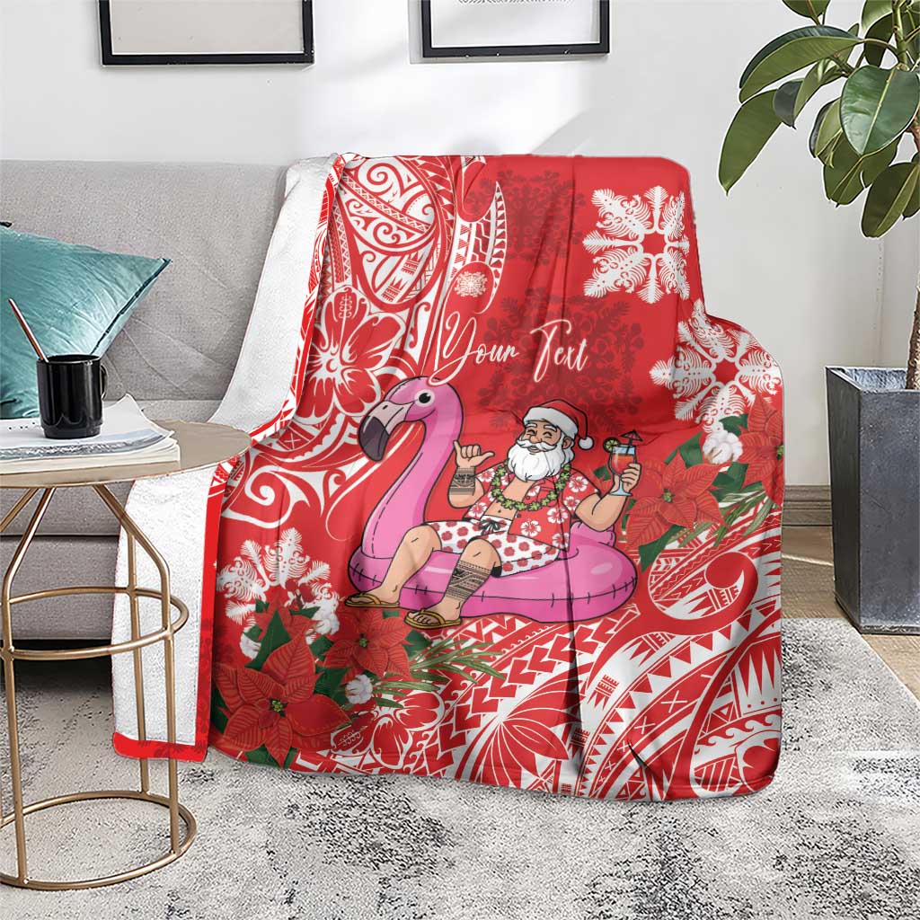 Personalized Hawaii Christmas Blanket Mele Kalikimaka Chilling Shaka Santa Flamingo LT14 - Polynesian Pride