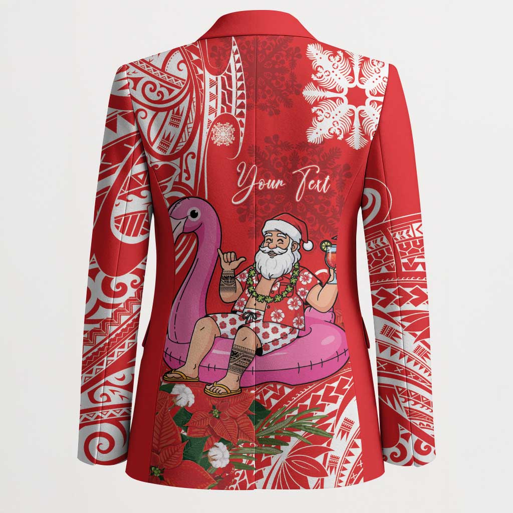 Personalized Hawaii Christmas Blazer Mele Kalikimaka Chilling Shaka Santa Flamingo - Polynesian Pride