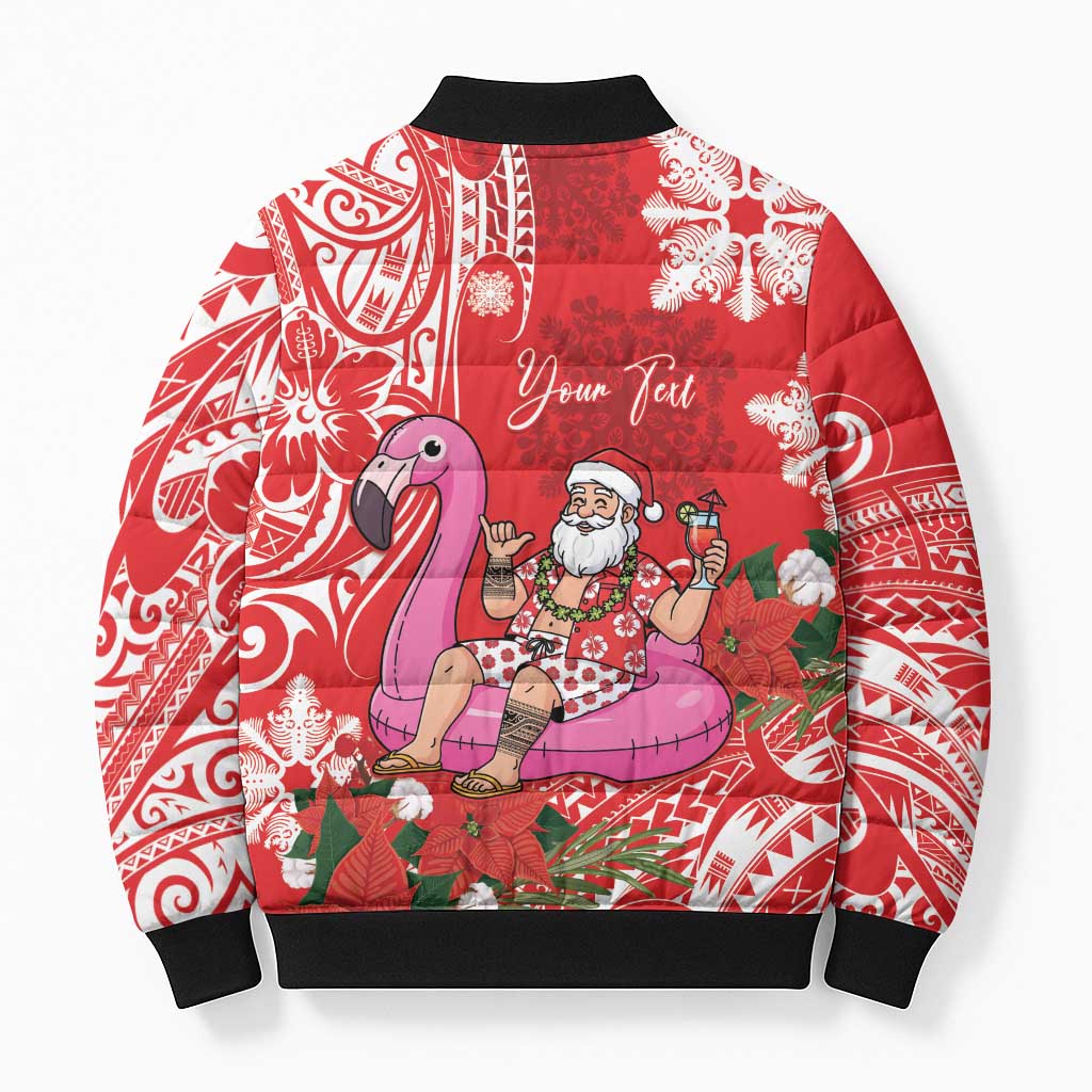 Personalized Hawaii Christmas Bomber Puffer Jacket Mele Kalikimaka Chilling Shaka Santa Flamingo - Polynesian Pride