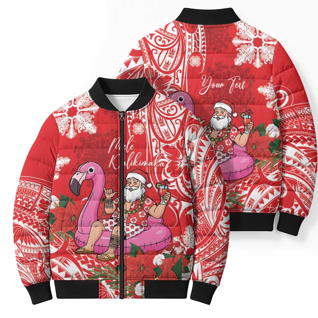 Personalized Hawaii Christmas Bomber Puffer Jacket Mele Kalikimaka Chilling Shaka Santa Flamingo - Polynesian Pride