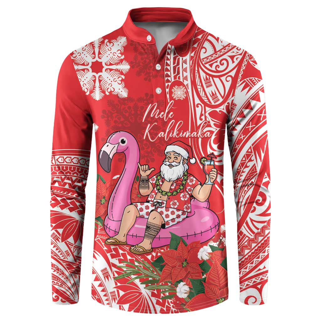 Personalized Hawaii Christmas Button Sweatshirt Mele Kalikimaka Chilling Shaka Santa Flamingo LT14 Red - Polynesian Pride