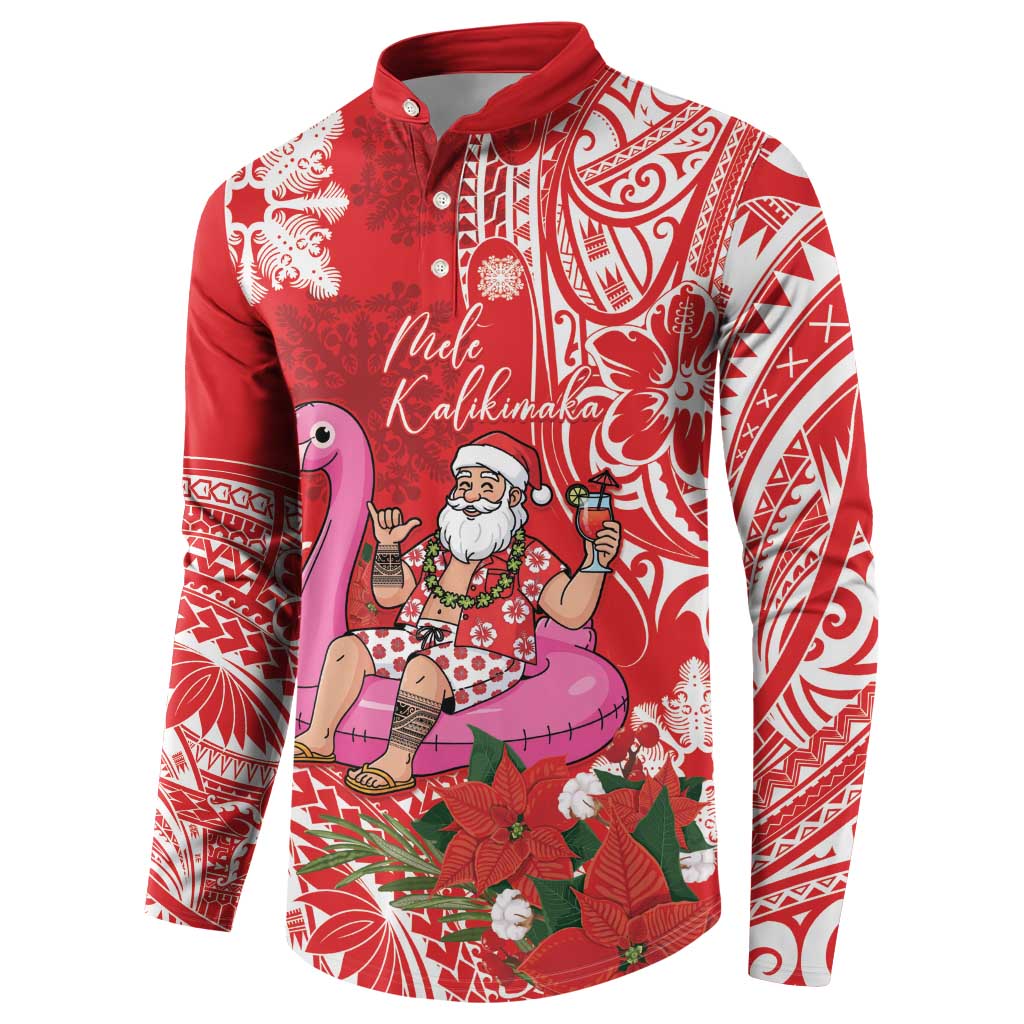 Personalized Hawaii Christmas Button Sweatshirt Mele Kalikimaka Chilling Shaka Santa Flamingo LT14 - Polynesian Pride