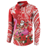 Personalized Hawaii Christmas Button Sweatshirt Mele Kalikimaka Chilling Shaka Santa Flamingo LT14 - Polynesian Pride