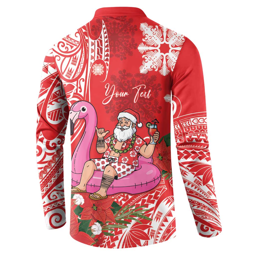 Personalized Hawaii Christmas Button Sweatshirt Mele Kalikimaka Chilling Shaka Santa Flamingo LT14 - Polynesian Pride