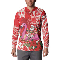 Personalized Hawaii Christmas Button Sweatshirt Mele Kalikimaka Chilling Shaka Santa Flamingo LT14 - Polynesian Pride