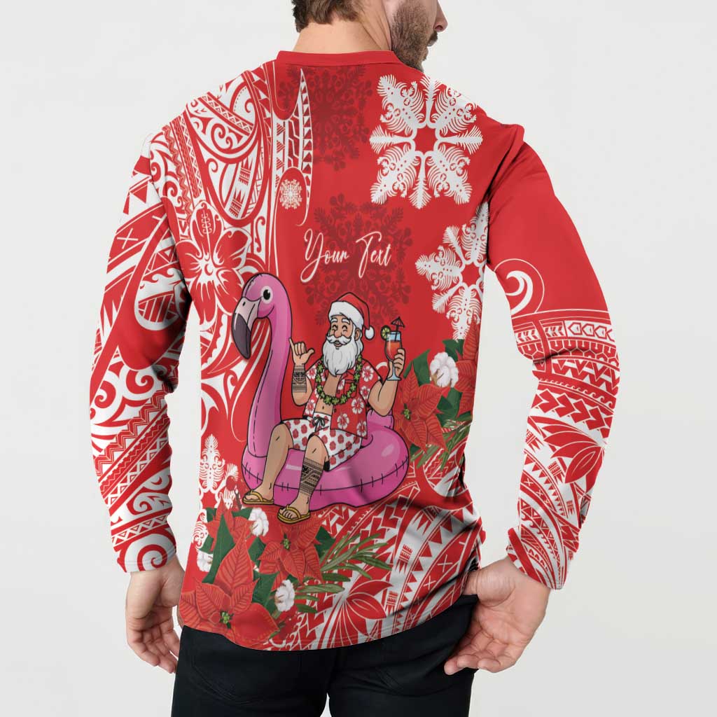 Personalized Hawaii Christmas Button Sweatshirt Mele Kalikimaka Chilling Shaka Santa Flamingo LT14 - Polynesian Pride