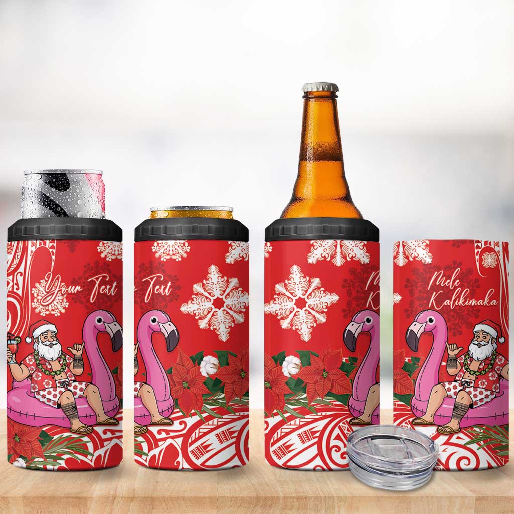 Personalized Hawaii Christmas 4 in 1 Can Cooler Tumbler Mele Kalikimaka Chilling Shaka Santa Flamingo - Polynesian Pride