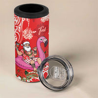 Personalized Hawaii Christmas 4 in 1 Can Cooler Tumbler Mele Kalikimaka Chilling Shaka Santa Flamingo - Polynesian Pride