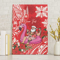 Personalized Hawaii Christmas Canvas Wall Art Mele Kalikimaka Chilling Shaka Santa Flamingo LT14 Without Frame Red - Polynesian Pride
