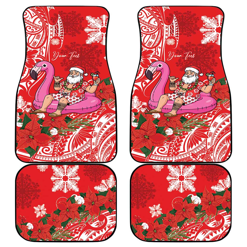 Personalized Hawaii Christmas Car Mats Mele Kalikimaka Chilling Shaka Santa Flamingo - Polynesian Pride