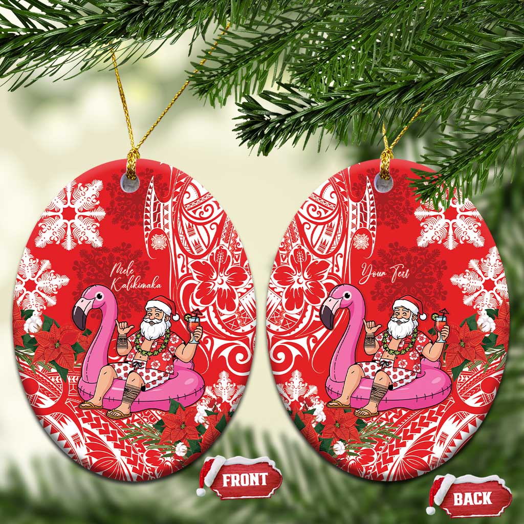 Personalized Hawaii Christmas Ceramic Ornament Mele Kalikimaka Chilling Shaka Santa Flamingo - Polynesian Pride