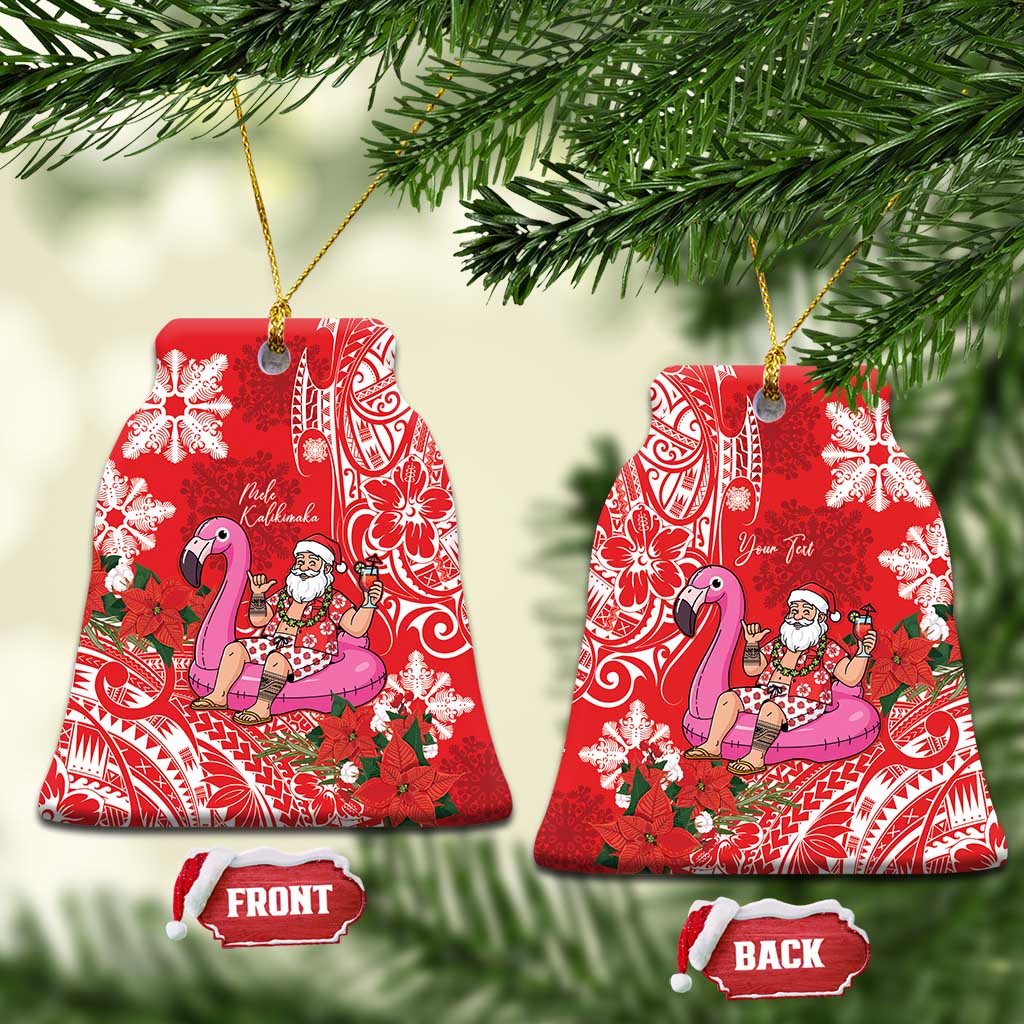 Personalized Hawaii Christmas Ceramic Ornament Mele Kalikimaka Chilling Shaka Santa Flamingo - Polynesian Pride