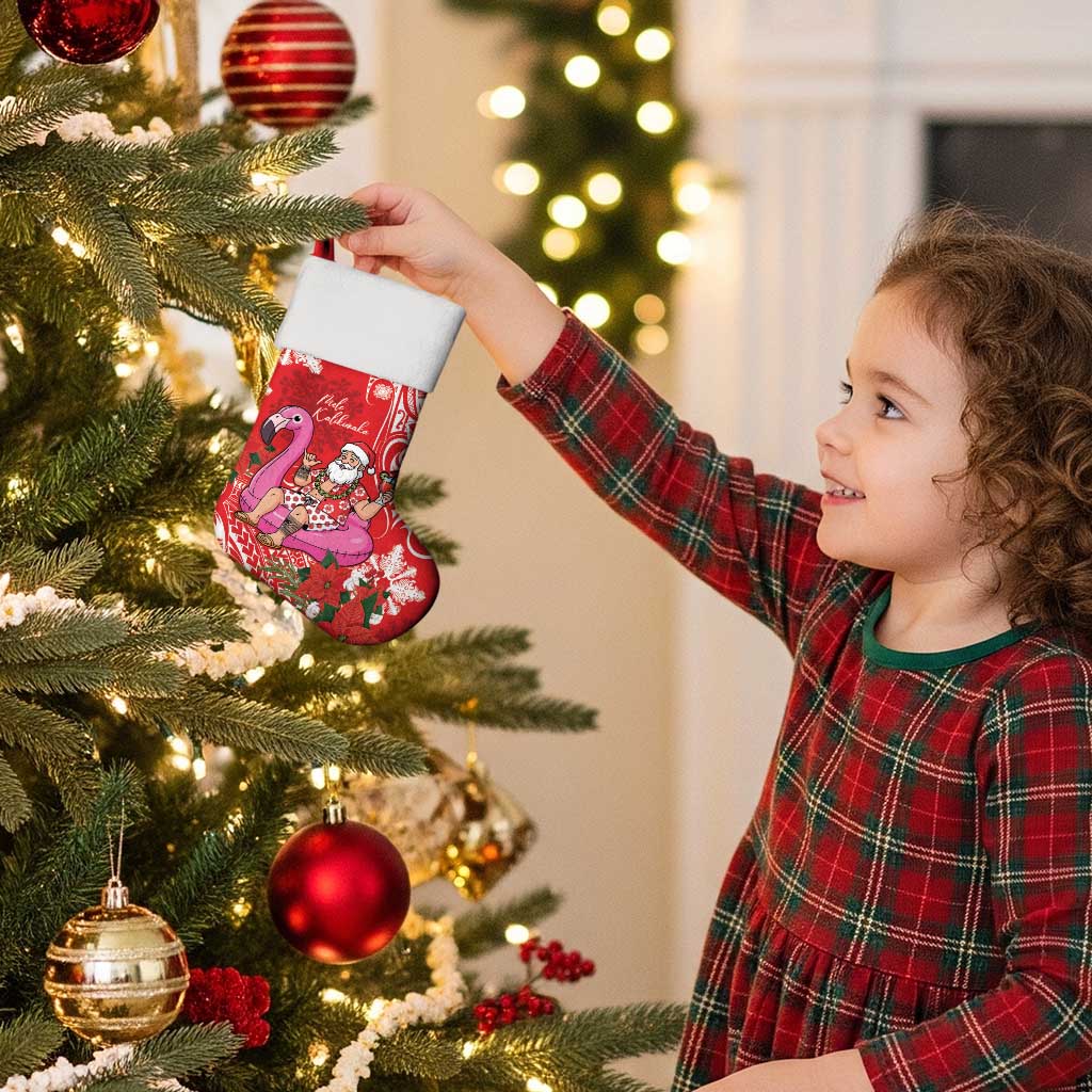 Personalized Hawaii Christmas Stocking Mele Kalikimaka Chilling Shaka Santa Flamingo - Polynesian Pride