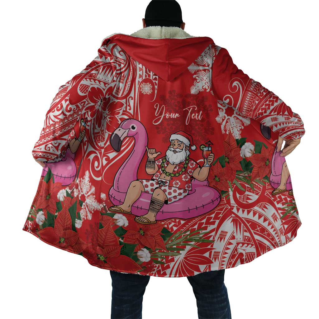 Personalized Hawaii Christmas Cloak Mele Kalikimaka Chilling Shaka Santa Flamingo - Polynesian Pride