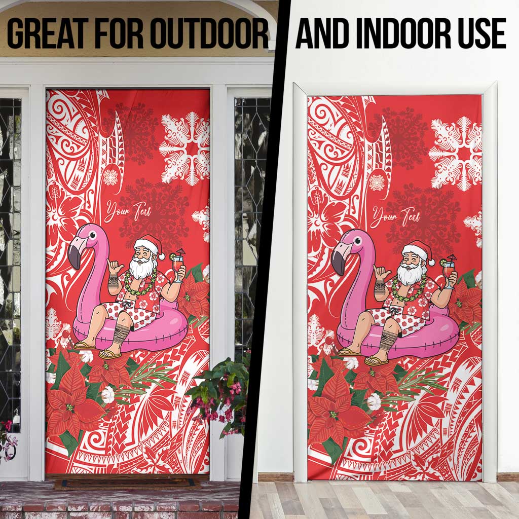 Personalized Hawaii Christmas Door Cover Mele Kalikimaka Chilling Shaka Santa Flamingo - Polynesian Pride