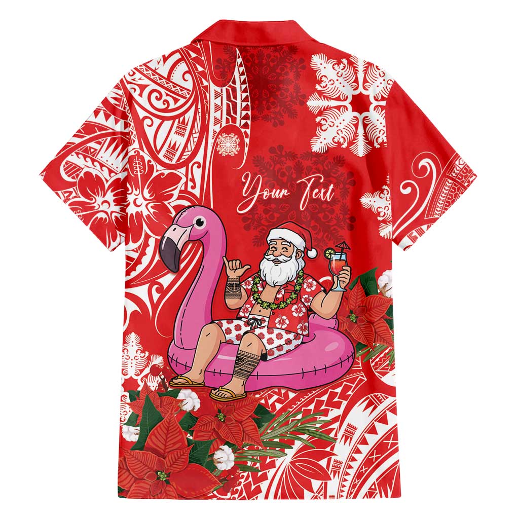 Personalized Hawaii Christmas Family Matching Long Sleeve Bodycon Dress and Hawaiian Shirt Mele Kalikimaka Chilling Shaka Santa Flamingo - Polynesian Pride