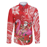 Personalized Hawaii Christmas Family Matching Long Sleeve Bodycon Dress and Hawaiian Shirt Mele Kalikimaka Chilling Shaka Santa Flamingo - Polynesian Pride