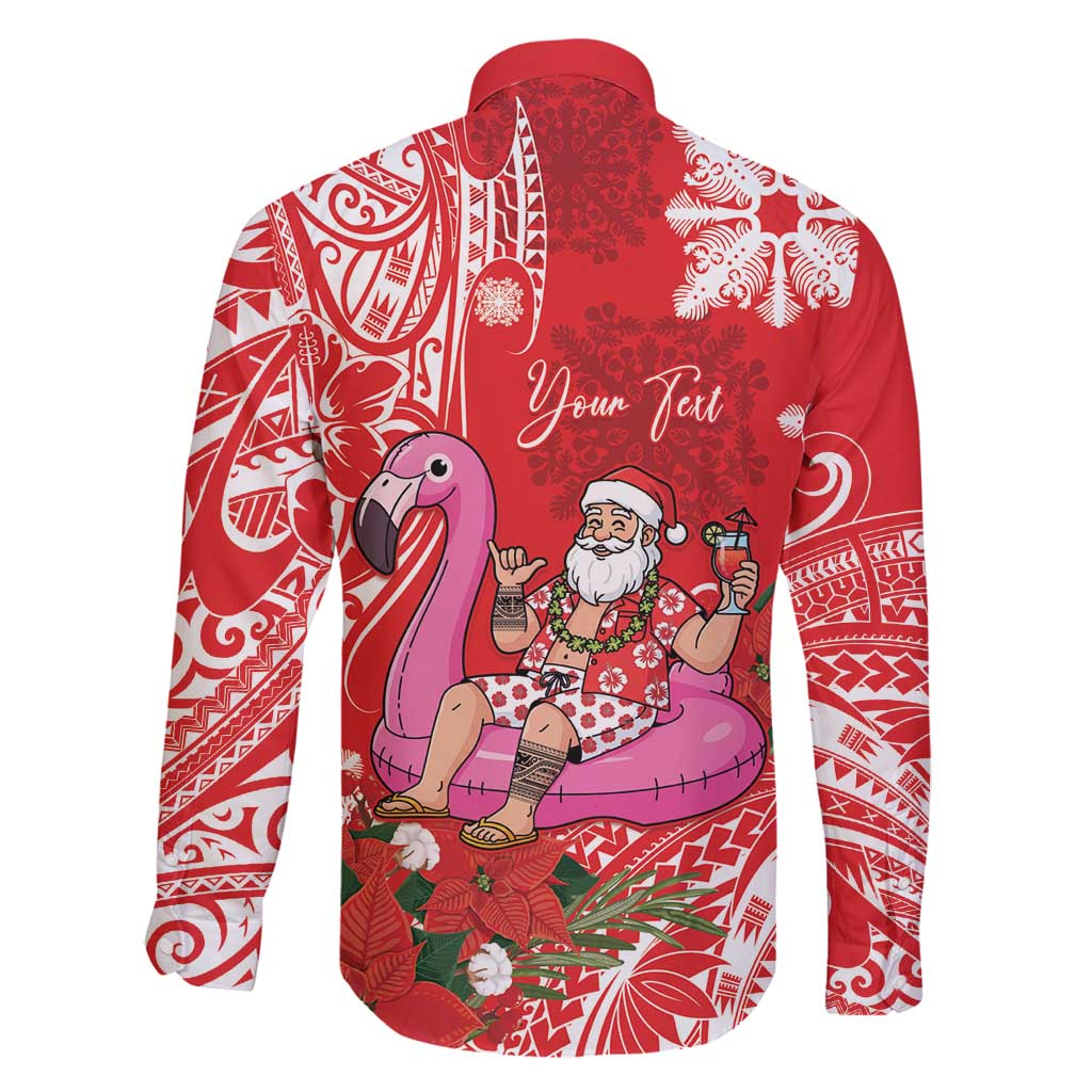 Personalized Hawaii Christmas Family Matching Long Sleeve Bodycon Dress and Hawaiian Shirt Mele Kalikimaka Chilling Shaka Santa Flamingo - Polynesian Pride