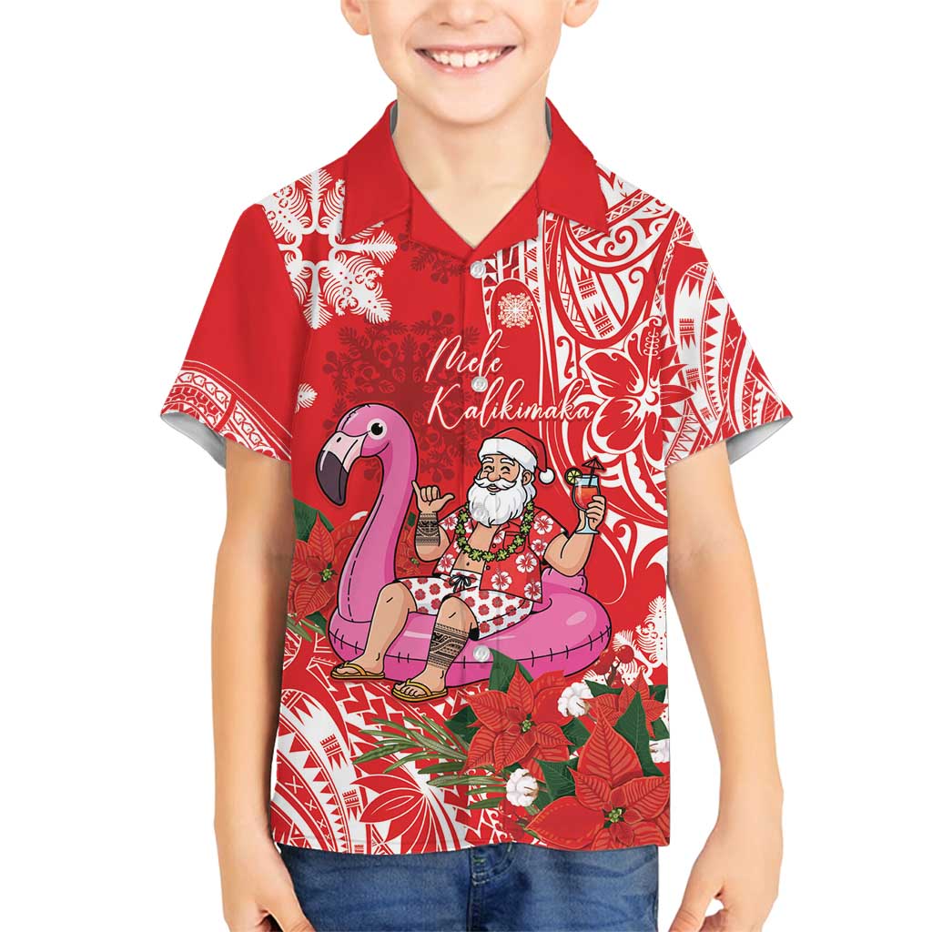 Personalized Hawaii Christmas Family Matching Long Sleeve Bodycon Dress and Hawaiian Shirt Mele Kalikimaka Chilling Shaka Santa Flamingo - Polynesian Pride