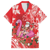 Personalized Hawaii Christmas Family Matching Short Sleeve Bodycon Dress and Hawaiian Shirt Mele Kalikimaka Chilling Shaka Santa Flamingo - Polynesian Pride