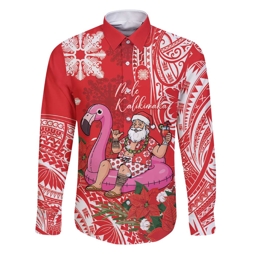 Personalized Hawaii Christmas Family Matching Short Sleeve Bodycon Dress and Hawaiian Shirt Mele Kalikimaka Chilling Shaka Santa Flamingo - Polynesian Pride