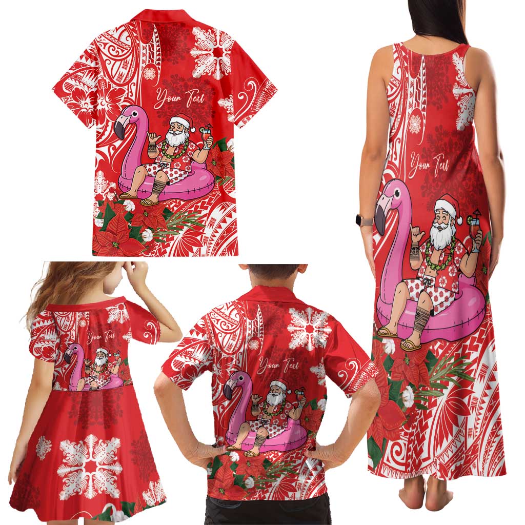 Personalized Hawaii Christmas Family Matching Tank Maxi Dress and Hawaiian Shirt Mele Kalikimaka Chilling Shaka Santa Flamingo - Polynesian Pride