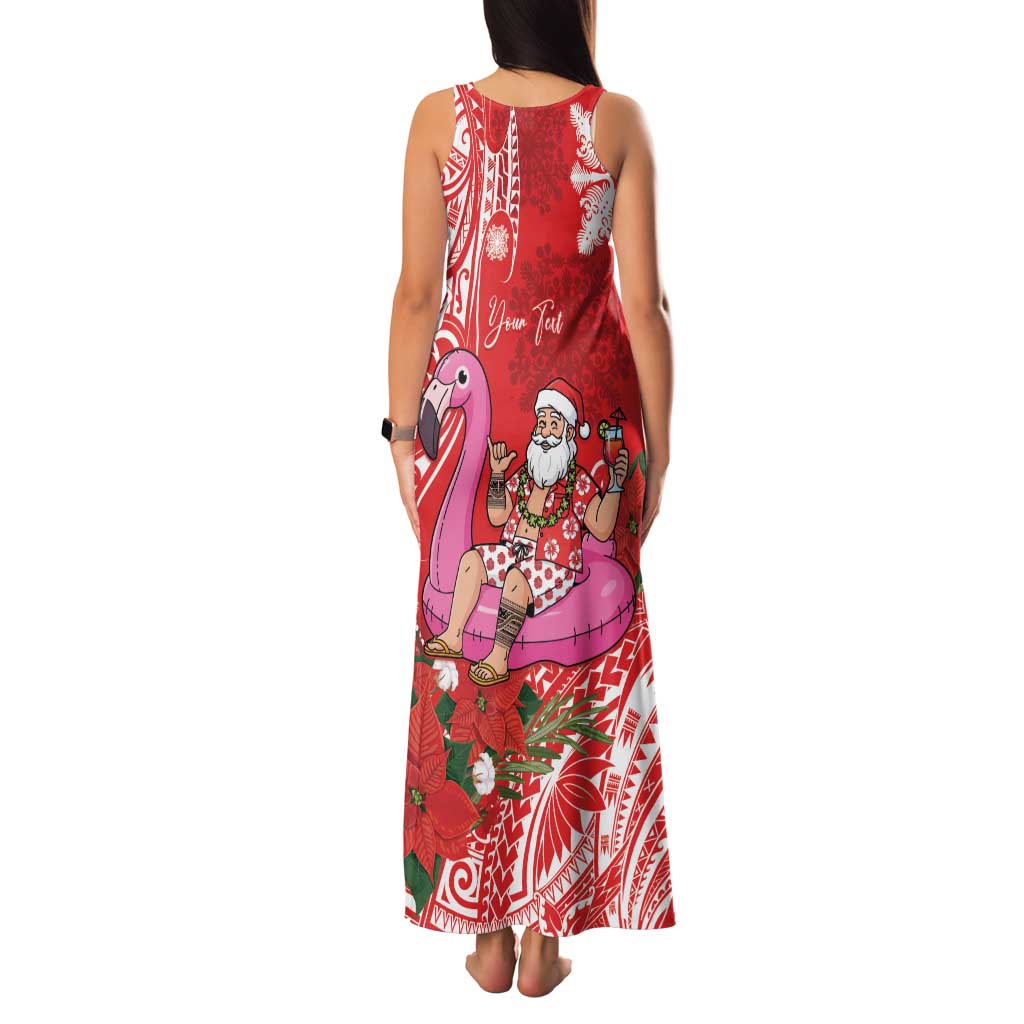 Personalized Hawaii Christmas Family Matching Tank Maxi Dress and Hawaiian Shirt Mele Kalikimaka Chilling Shaka Santa Flamingo - Polynesian Pride