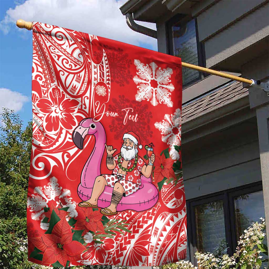 Personalized Hawaii Christmas Garden Flag Mele Kalikimaka Chilling Shaka Santa Flamingo - Polynesian Pride