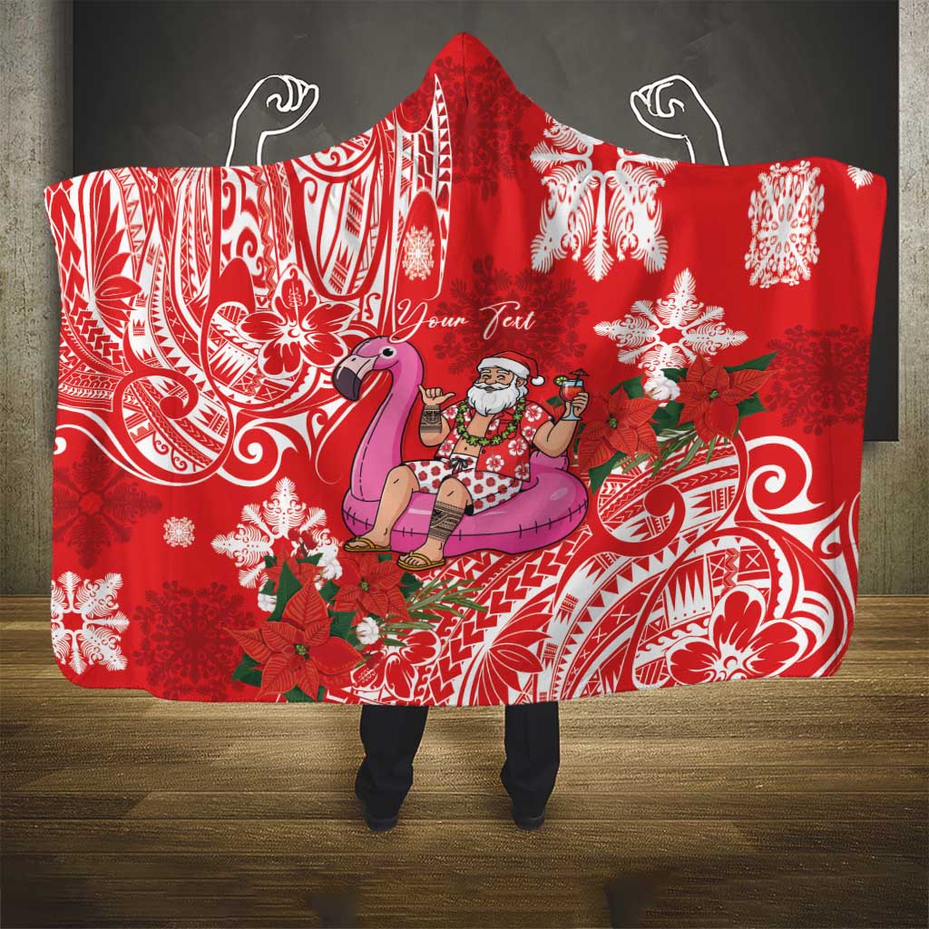 Personalized Hawaii Christmas Hooded Blanket Mele Kalikimaka Chilling Shaka Santa Flamingo - Polynesian Pride