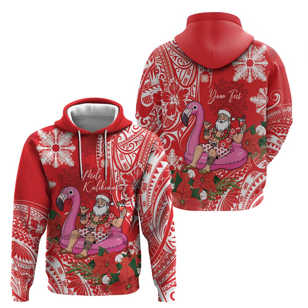 Personalized Hawaii Christmas Hoodie Mele Kalikimaka Chilling Shaka Santa Flamingo - Polynesian Pride