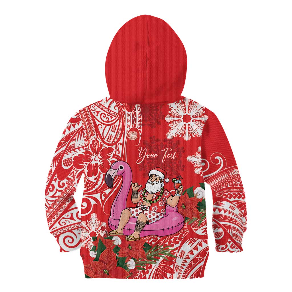Personalized Hawaii Christmas Kid Hoodie Mele Kalikimaka Chilling Shaka Santa Flamingo - Polynesian Pride