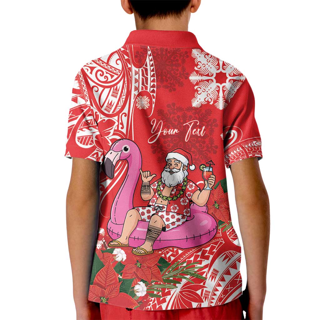 Personalized Hawaii Christmas Kid Polo Shirt Mele Kalikimaka Chilling Shaka Santa Flamingo - Polynesian Pride