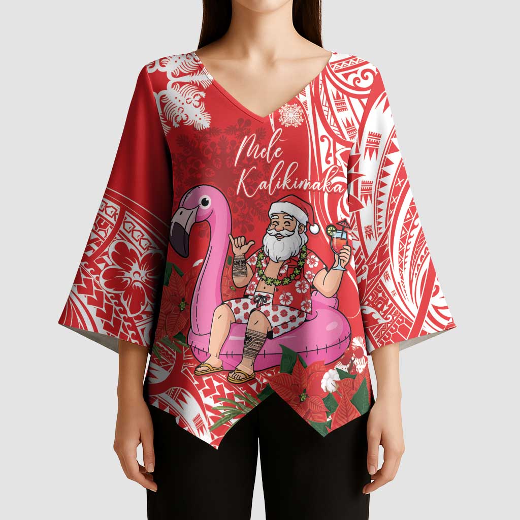 Personalized Hawaii Christmas Kimono Sleeve Blouse Mele Kalikimaka Chilling Shaka Santa Flamingo - Polynesian Pride