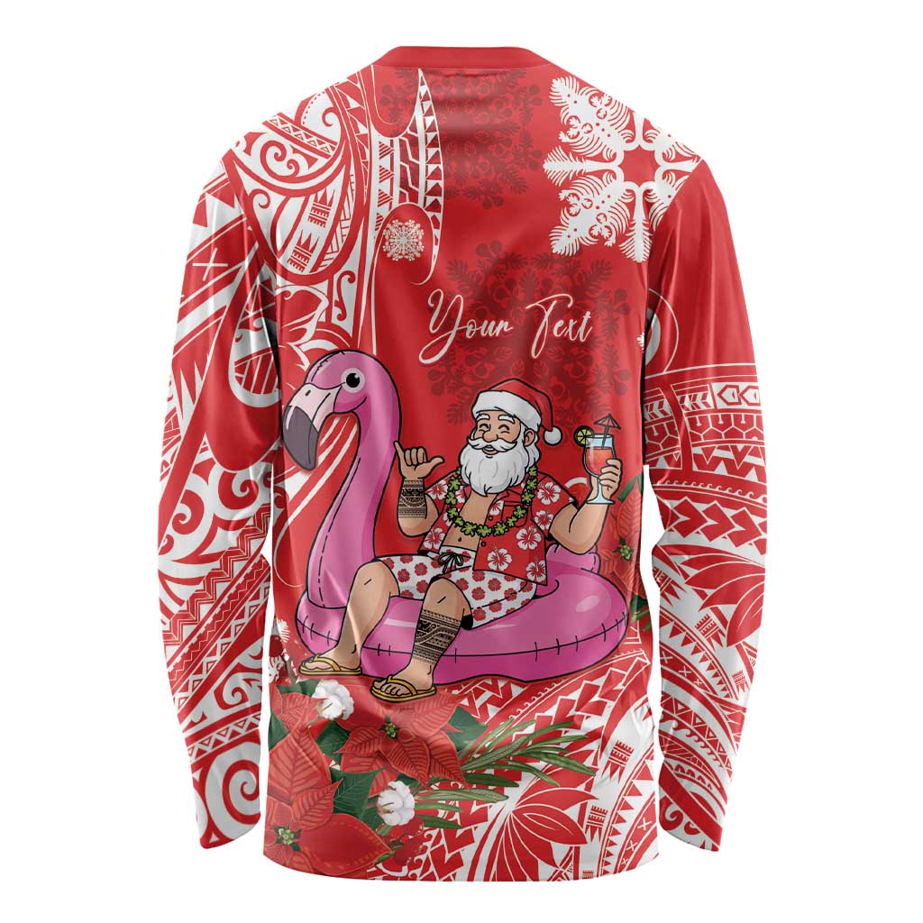 Personalized Hawaii Christmas Long Sleeve Shirt Mele Kalikimaka Chilling Shaka Santa Flamingo LT14 - Polynesian Pride