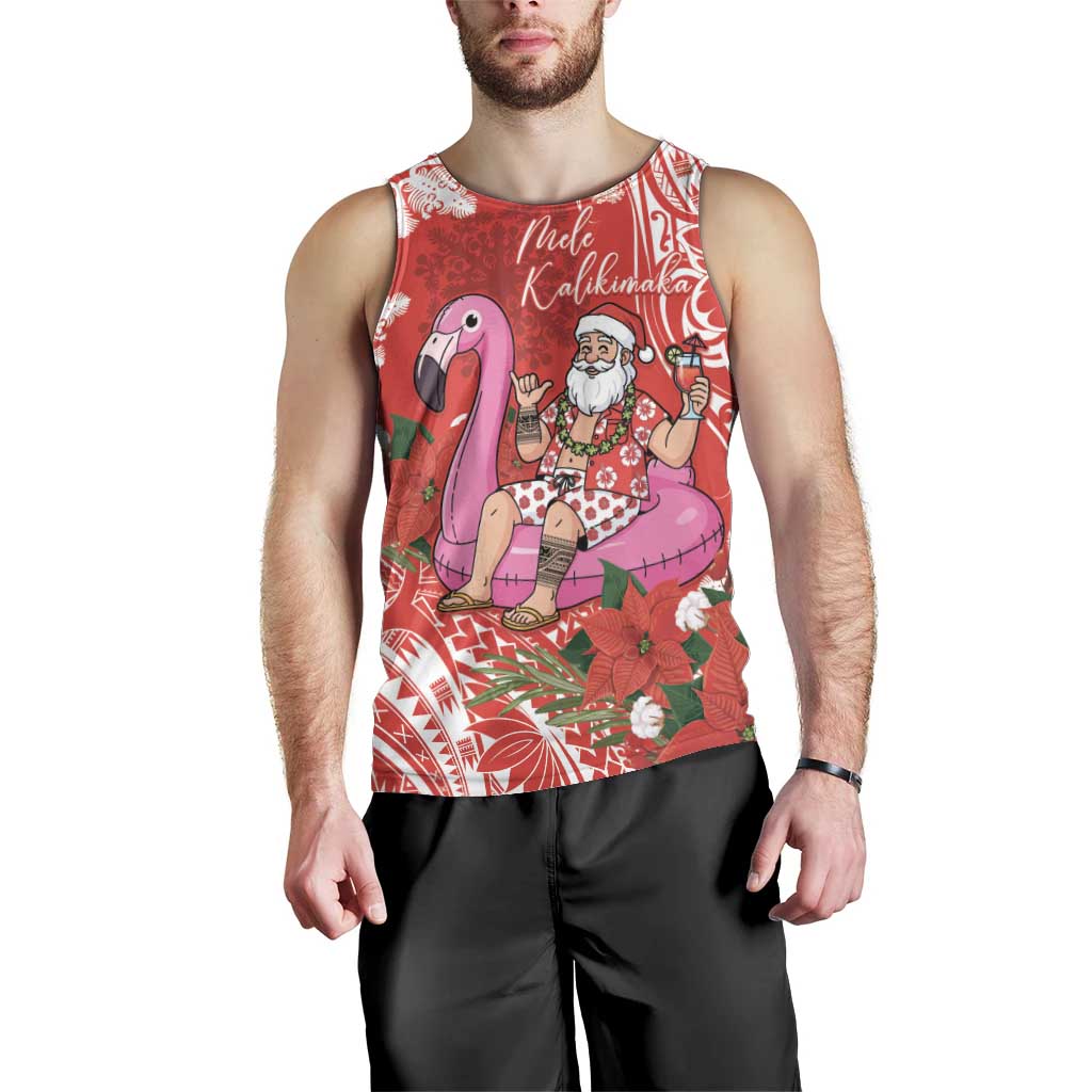 Personalized Hawaii Christmas Men Tank Top Mele Kalikimaka Chilling Shaka Santa Flamingo - Polynesian Pride
