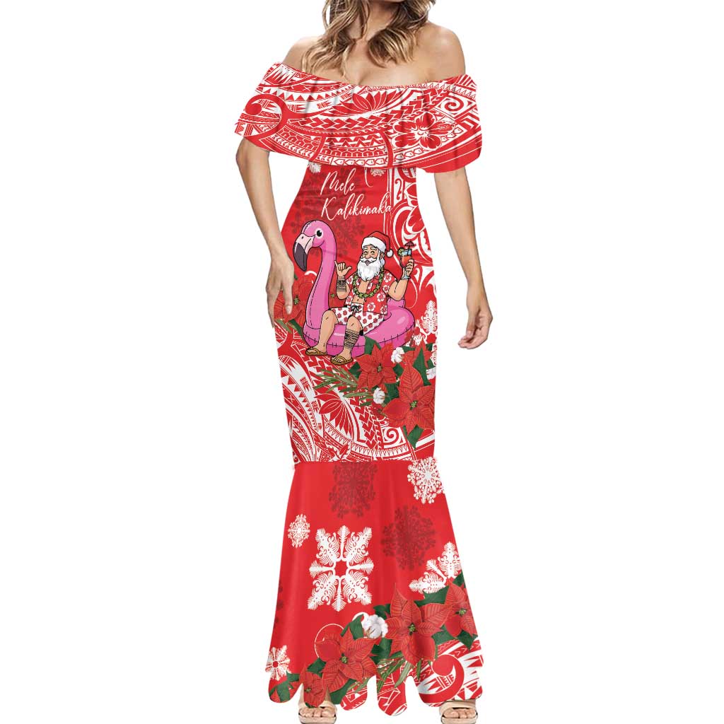 Personalized Hawaii Christmas Mermaid Dress Mele Kalikimaka Chilling Shaka Santa Flamingo - Polynesian Pride