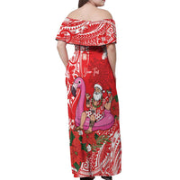 Personalized Hawaii Christmas Off Shoulder Maxi Dress Mele Kalikimaka Chilling Shaka Santa Flamingo - Polynesian Pride