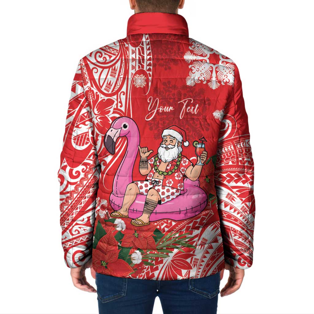 Personalized Hawaii Christmas Padded Jacket Mele Kalikimaka Chilling Shaka Santa Flamingo - Polynesian Pride