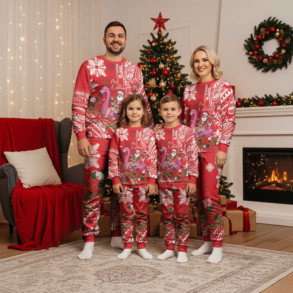 Personalized Hawaii Christmas Pajama Set Mele Kalikimaka Chilling Shaka Santa Flamingo LT14 - Polynesian Pride