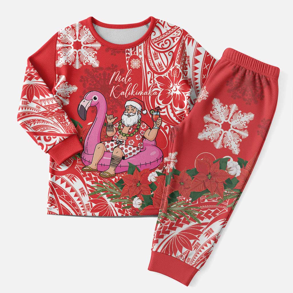 Personalized Hawaii Christmas Pajama Set Mele Kalikimaka Chilling Shaka Santa Flamingo LT14 Men Red - Polynesian Pride