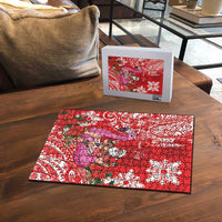 Personalized Hawaii Christmas Puzzle Mele Kalikimaka Chilling Shaka Santa Flamingo - Polynesian Pride