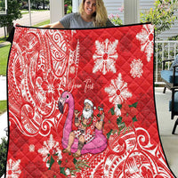 Personalized Hawaii Christmas Quilt Mele Kalikimaka Chilling Shaka Santa Flamingo - Polynesian Pride