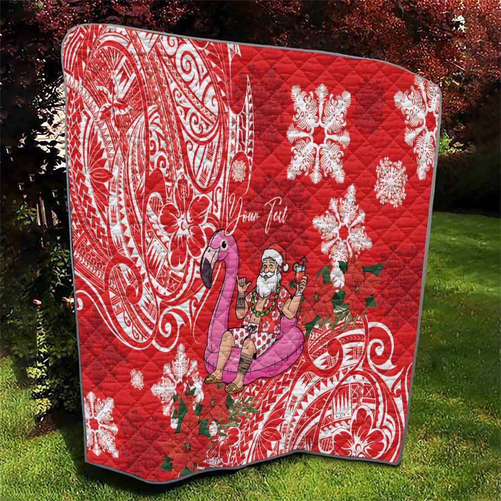 Personalized Hawaii Christmas Quilt Mele Kalikimaka Chilling Shaka Santa Flamingo - Polynesian Pride