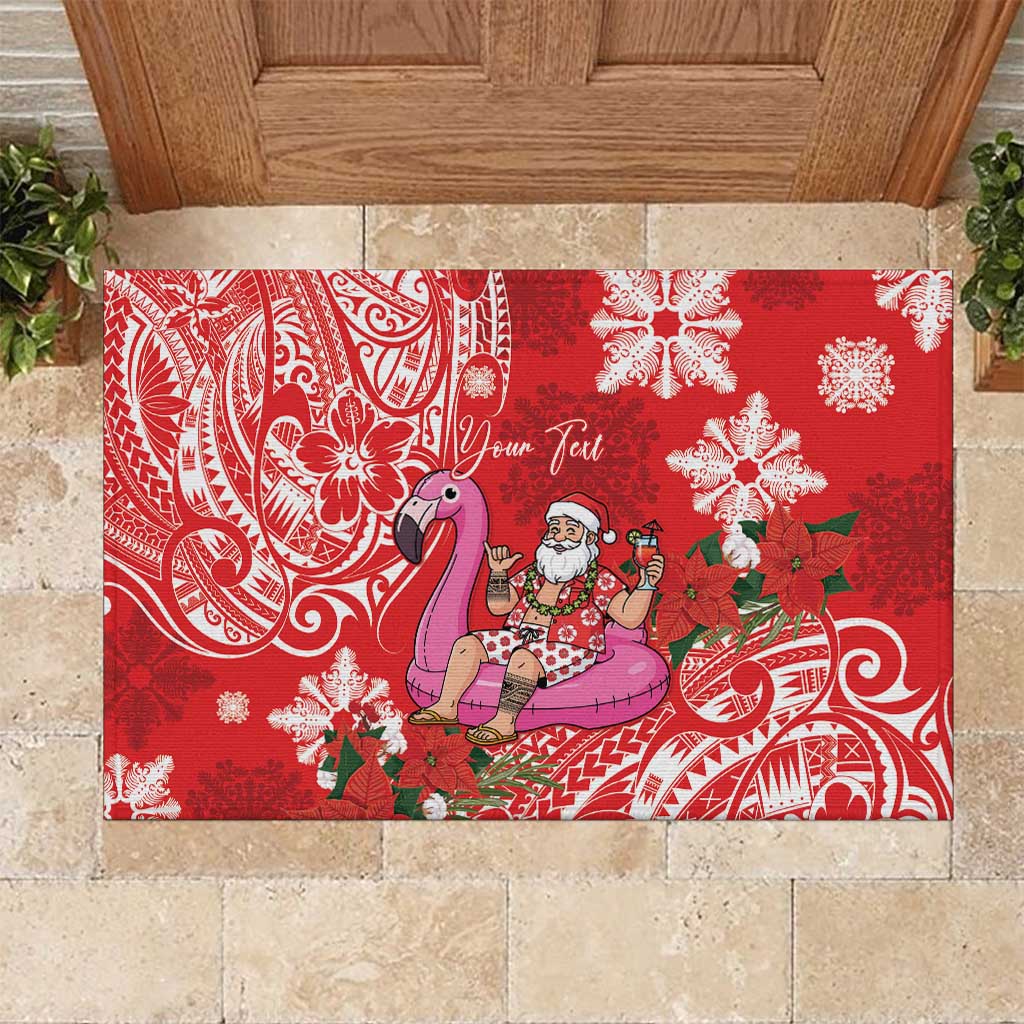 Personalized Hawaii Christmas Rubber Doormat Mele Kalikimaka Chilling Shaka Santa Flamingo LT14 Red - Polynesian Pride