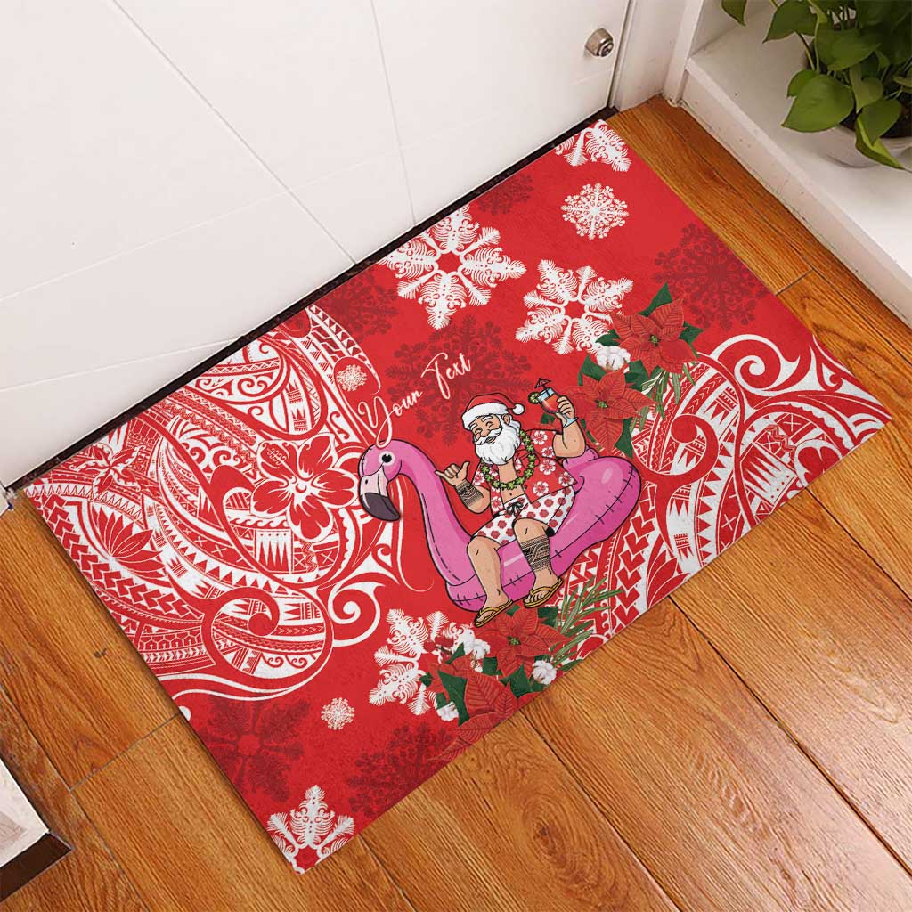 Personalized Hawaii Christmas Rubber Doormat Mele Kalikimaka Chilling Shaka Santa Flamingo LT14 - Polynesian Pride