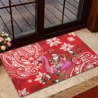 Personalized Hawaii Christmas Rubber Doormat Mele Kalikimaka Chilling Shaka Santa Flamingo LT14 - Polynesian Pride