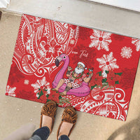 Personalized Hawaii Christmas Rubber Doormat Mele Kalikimaka Chilling Shaka Santa Flamingo LT14 - Polynesian Pride